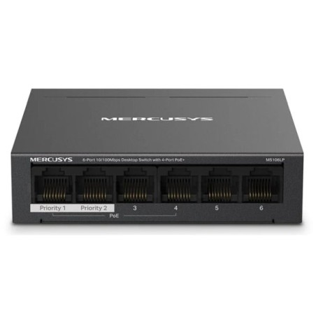 Mercusys Switch 6 Puertos RJ45 10/100Mbps - 4 Puertos PoE - Largo Alcance hasta 250m en Modo Extendido - Carcasa de Metal