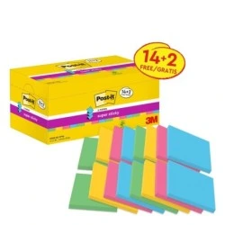Post-It Super Sticky Pack of 16 Pads of 90 Repositionable Sticky Notes - Square Shape - 76x76mm - in Zig-Zag - Assorted Colours