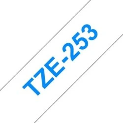 Brother TZe253 Fita Laminada Genérica de Etiquetas - Texto azul sobre fundo branco - Largura 24mm x 8 metros
