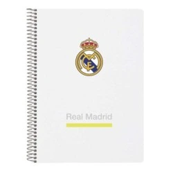 Safta Real Madrid Cuaderno Espiral - Tapas Duras - 80 Hojas A4 con Cuadriculada 4X4mm - Formato Cuarto - 15.5x22x1cm - Color