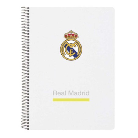 Safta Real Madrid Cuaderno Espiral - Tapas Duras - 80 Hojas A4 con Cuadriculada 4X4mm - Formato Cuarto - 15.5x22x1cm - Color