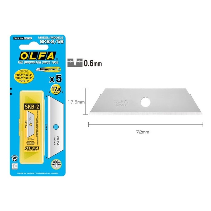 Olfa Pack de 5 Cuchillas de Respuesto para Cutters Olfa SK-4, SK-5, SK-9 y UTC-1 - Acero Inoxidable