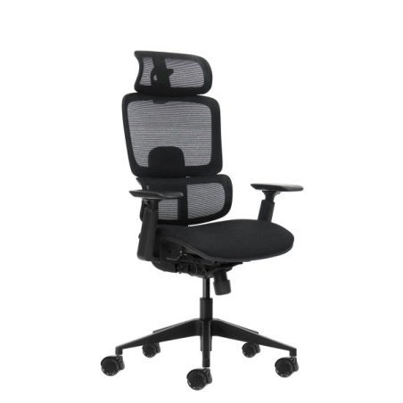Oqonos Cherg 027 Cadeira de Escritório Ergonómica com Apoio de Cabeça Ajustável, Encosto e Assento em Malha Elástica, Encosto