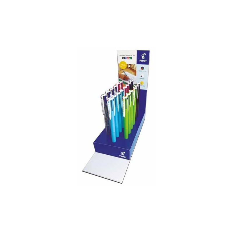 Pilot SuperGrip G 4 Colores Expositor con 20 Boligrafos de Bola Retractiles - Tinta con Base de Aceite - Cuerpo de Colores