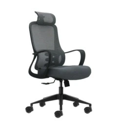 Oqonos Cherg 005 Chaise de Bureau Ergonomique avec Appui-tête Cervical Réglable, Dossier en Maille Respirante, Vérin à Gaz