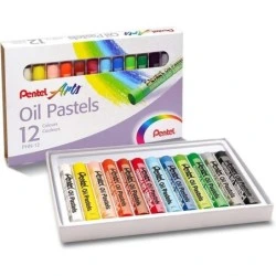 Pentel Oil Pastels Pack de 12 Pastéis de Óleo - Macios, Cremosos e de Secagem Lenta - Cores Sortidas