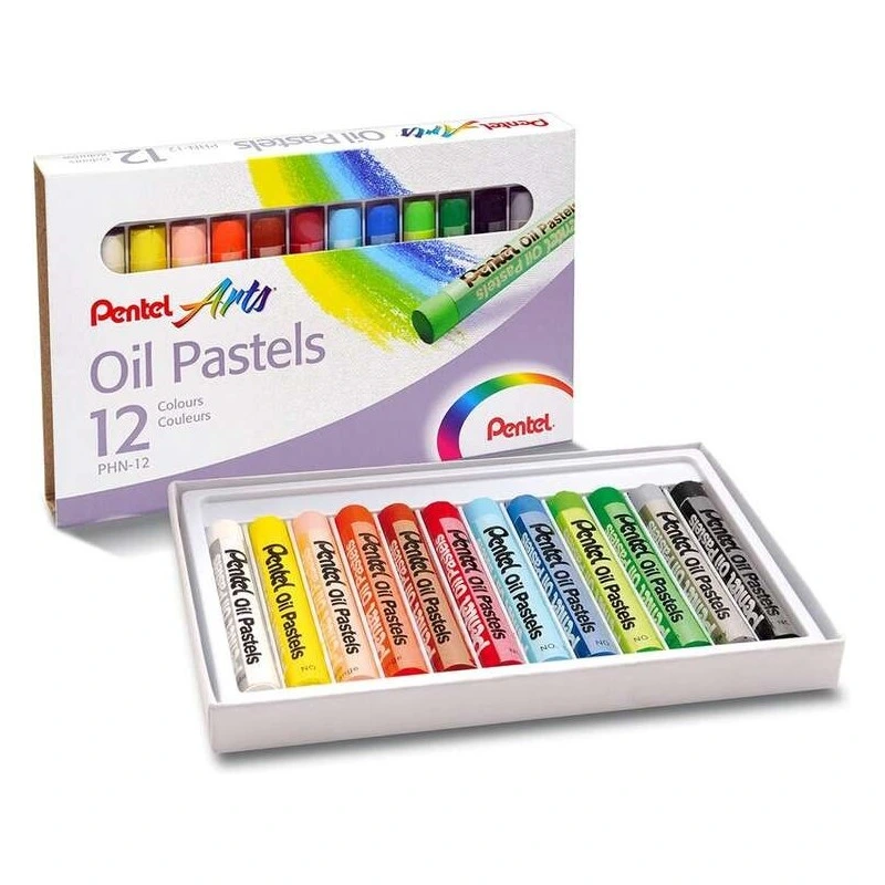 Pentel Oil Pastels Pack de 12 Pastels à l'Huile - Souples, Crémeux et à Séchage Lent - Couleurs Assorties