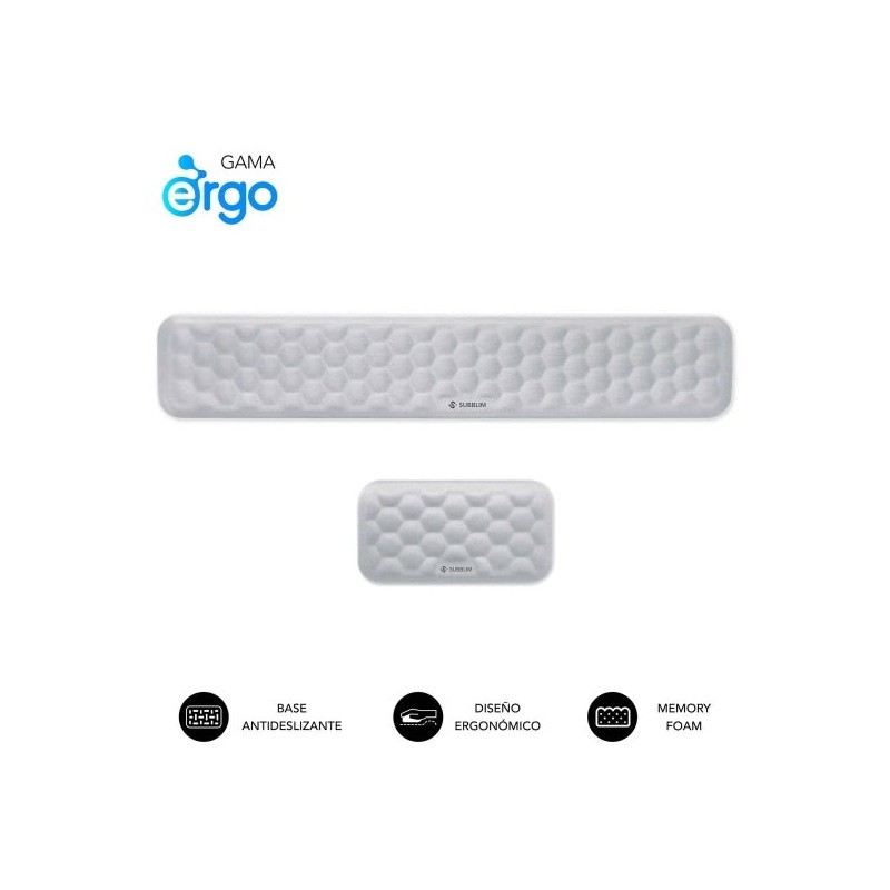 Subblim Pack Ergo Airpadding Apoio de Pulso para Teclado e Rato - Espuma Viscoelástica 65D - Tecido AirMesh Transpirável - Base