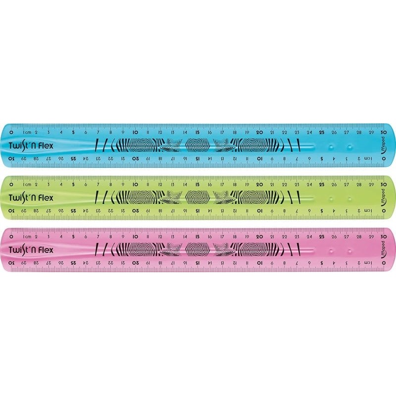 Maped Twist´n Flex Regla de Flexible 30cm - Irrompible - Doble Graduacion - Colores Aleatorios Azul, Rosa y Verde