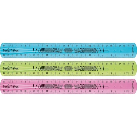 Maped Twist´n Flex Régua Flexível 30cm - Inquebrável - Dupla Graduação - Cores Aleatórias Azul, Rosa e Verde