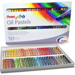 Pentel Oil Pastels Pack of 50 Oil Pastels - Soft, Creamy and Slow Drying - Assorted Colours