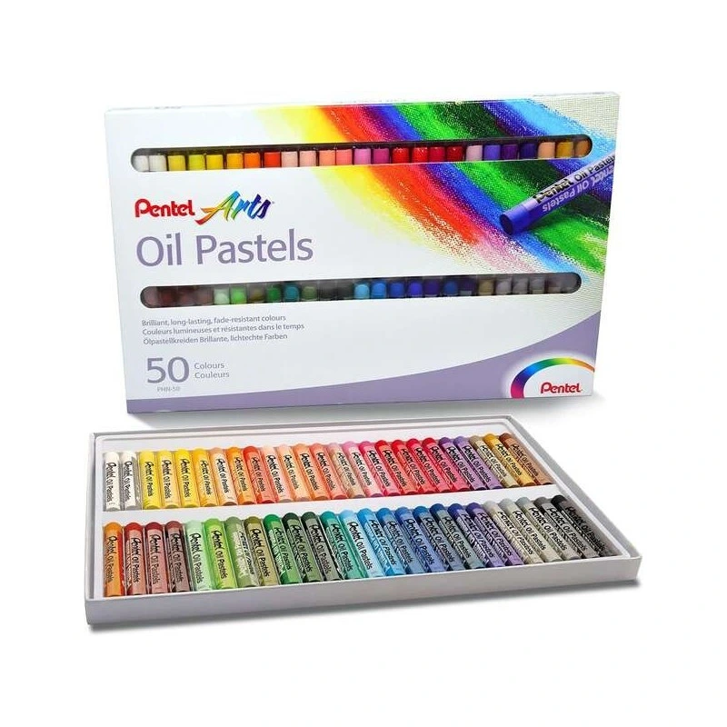 Pentel Oil Pastels Pack de 50 Pasteles Oleo - Blandos, Cremosos y de Secado Lento - Colores Surtidos