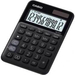 Casio MS-20UC Petite Calculatrice de Bureau - Écran LCD 12 Chiffres - Alimentation Solaire et Piles - Couleur Noir