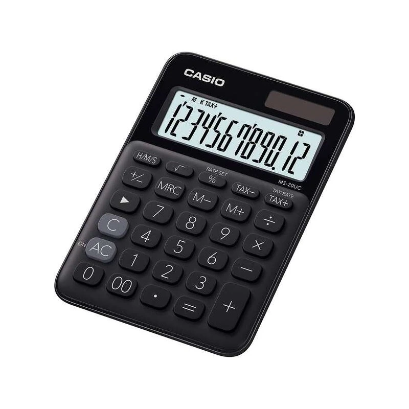 Casio MS-20UC Calculadora de Secretária Pequena - Ecrã LCD de 12 Dígitos - Alimentação Solar e Pilhas - Cor Preto