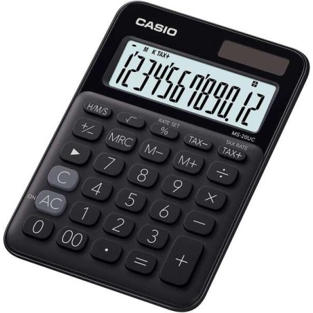 Casio MS-20UC Calculadora de Secretária Pequena - Ecrã LCD de 12 Dígitos - Alimentação Solar e Pilhas - Cor Preto