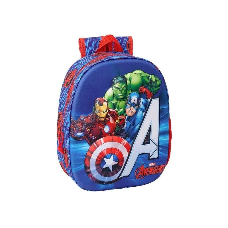 Safta Avengers 8.64L 3D Backpack - Bottle Holder - Personal ID Card - Padded Shoulder Straps - 27x33x10cm - Red and Blue Colour