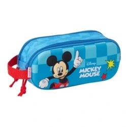 Safta Mickey Mouse Trousse Multi-usages 3D de 1L - 2 Compartiments - Fermeture Éclair - Poignée de Transport - 21x8x6cm