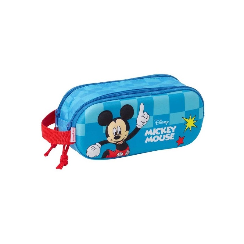 Safta Mickey Mouse Trousse Multi-usages 3D de 1L - 2 Compartiments - Fermeture Éclair - Poignée de Transport - 21x8x6cm