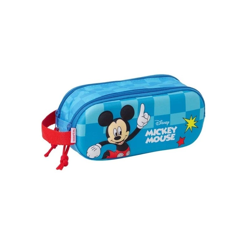 Safta Mickey Mouse Trousse Multi-usages 3D de 1L - 2 Compartiments - Fermeture Éclair - Poignée de Transport - 21x8x6cm