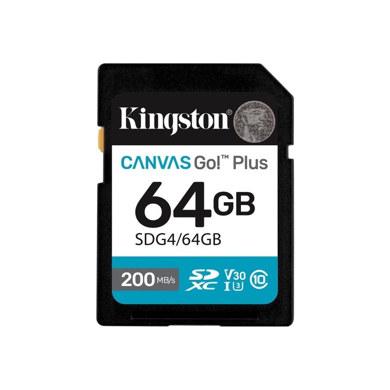 Kingston Carte SDXC 64GB UHS-I U3 V30 Classe 10 200MB/s Canvas Go Plus