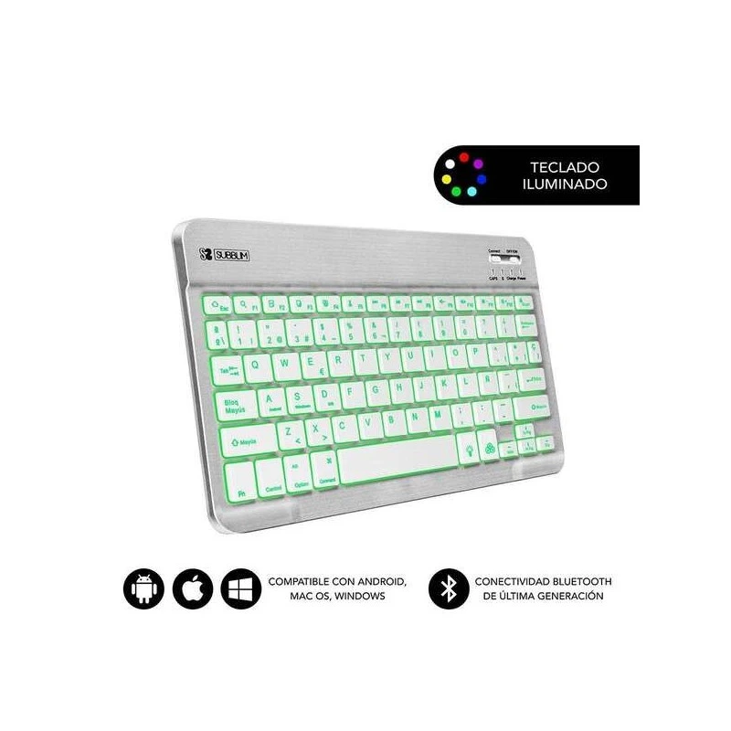 Subblim Teclado Smart Backlit Bt - Conectividad Bluetooth 30 - Iluminacion Ajustable en 7 Colores - Diseño Delgado de 6mm