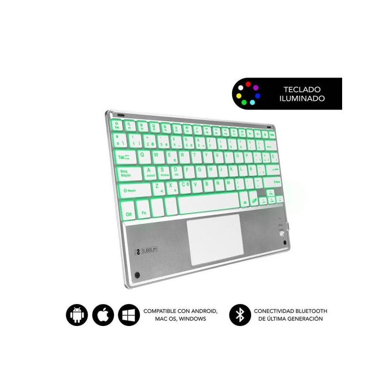 Subblim Teclado Retroiluminado Ultrafino SMART BT - TouchPad - Iluminación Hasta 7 Colores Ajustables - Bluetooth 3.0