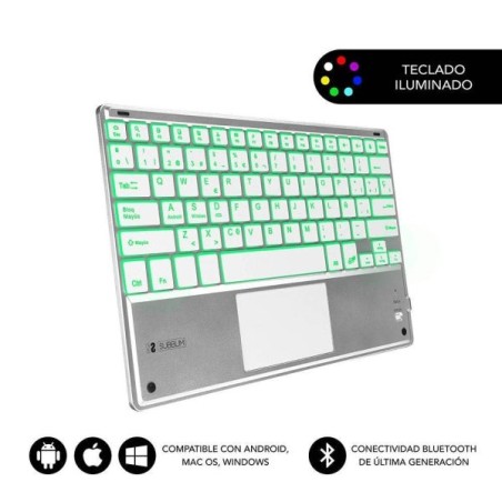 Subblim Teclado Retroiluminado Ultrafino SMART BT - TouchPad - Iluminación Hasta 7 Colores Ajustables - Bluetooth 3.0
