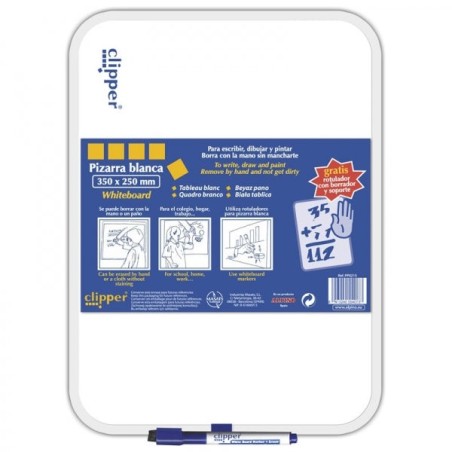 Alpino Clipper Tableau Blanc 35x25cm - Une Face Blanche et l'Autre à Carreaux - Effaçable à Sec - Feutre avec Effaceur Inclus