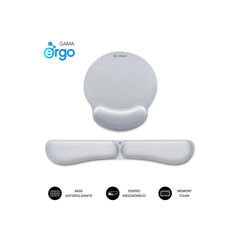 Subblim Pack Ergo MemoryFlex Alfombrilla Ergonomica para Raton y Reposamuñecas Teclado - Espuma Elastica - Microtexturizada