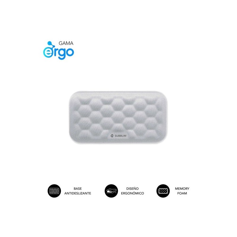 Subblim Ergo Airpadding Mouse Wrist Rest - 65D Memory Foam - Breathable AirMesh Fabric - Non-slip Base - Silver Colour