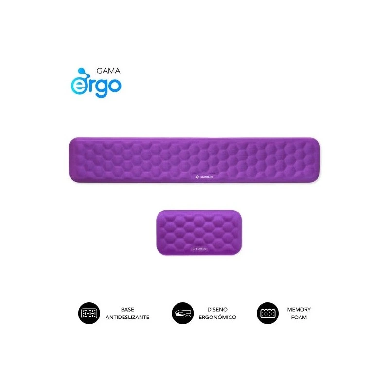 Subblim Pack Ergo Airpadding Apoio de Pulso para Teclado e Rato - Espuma Viscoelástica 65D - Tecido AirMesh Transpirável - Base