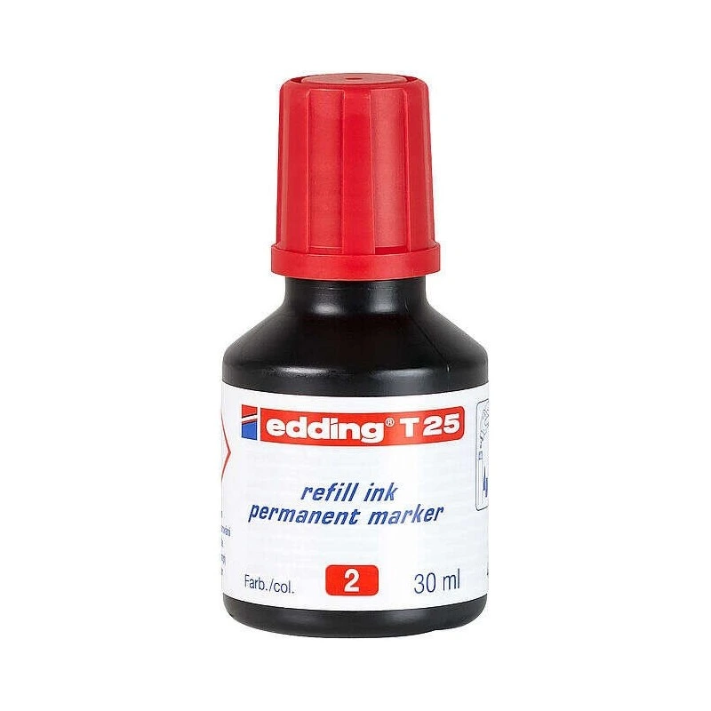Edding T25 Bote de Recarga para Rotulador Permanente - Capacidad 30ml - Color Rojo