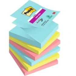 Post-It Super Sticky Pack de 6 Blocs de 90 Notes Adhésives Repositionnables - Forme Carrée - 76x76mm - en Zig-Zag - Couleurs