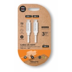 TechOneTech Câble USB-C Mâle vers USB-C Mâle 1m - Recouvert de Nylon Tressé Blanc