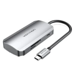 Vention 6-in-1 Hub USB-C to 3x USB3.0, SD/MicroSD Card Reader, USB-C PD100W - Cable Length 0.15m - Grey Colour