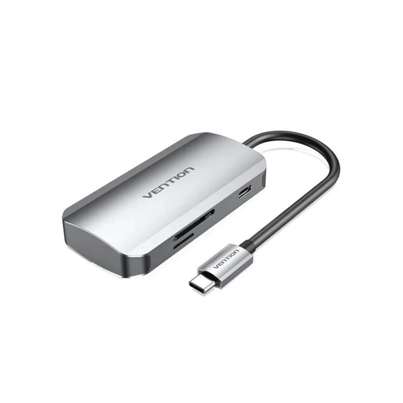 Vention 6-in-1 Hub USB-C to 3x USB3.0, SD/MicroSD Card Reader, USB-C PD100W - Cable Length 0.15m - Grey Colour