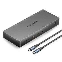 Vention Estacion de Docking 10 en 1 - 100W - Cable 0.5m - Ethernet RJ45 - HDMI 4K - Displayport - 5xUSB-C - USB-A - Tarjeta TF