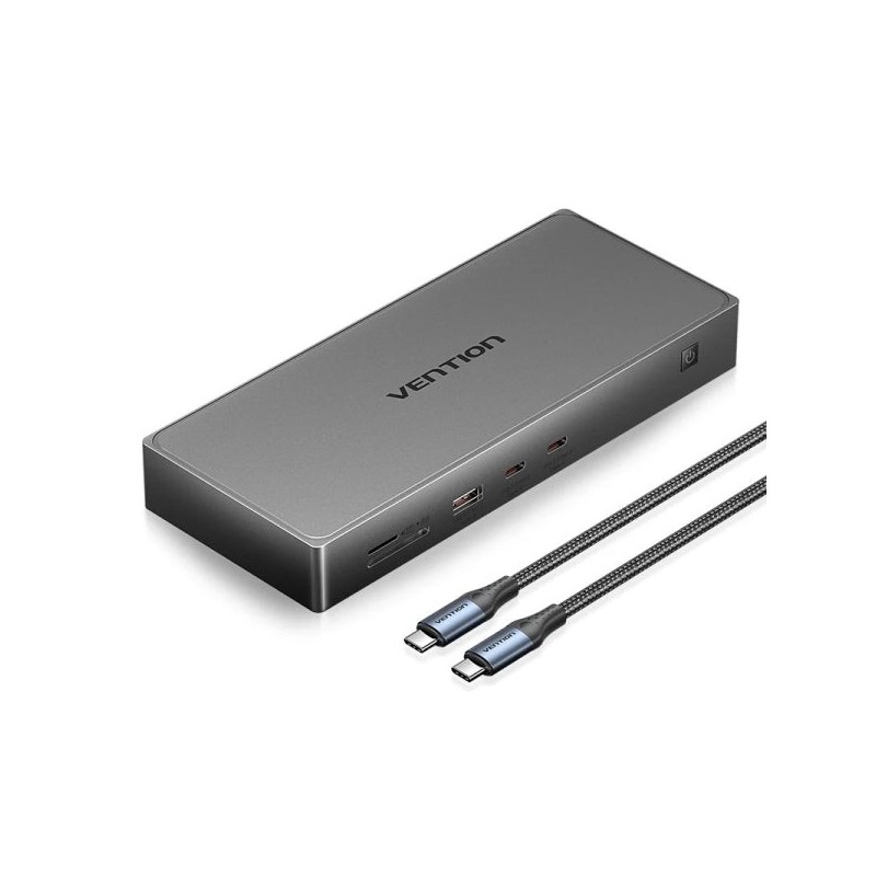 Vention Estacion de Docking 10 en 1 - 100W - Cable 0.5m - Ethernet RJ45 - HDMI 4K - Displayport - 5xUSB-C - USB-A - Tarjeta TF