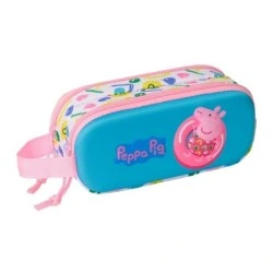 Safta Peppa Pig 1L 3D All-purpose Pencil Case - 2 Compartments - Zip Closure - Carry Handle - 21x8x6cm - White and Blue Colour