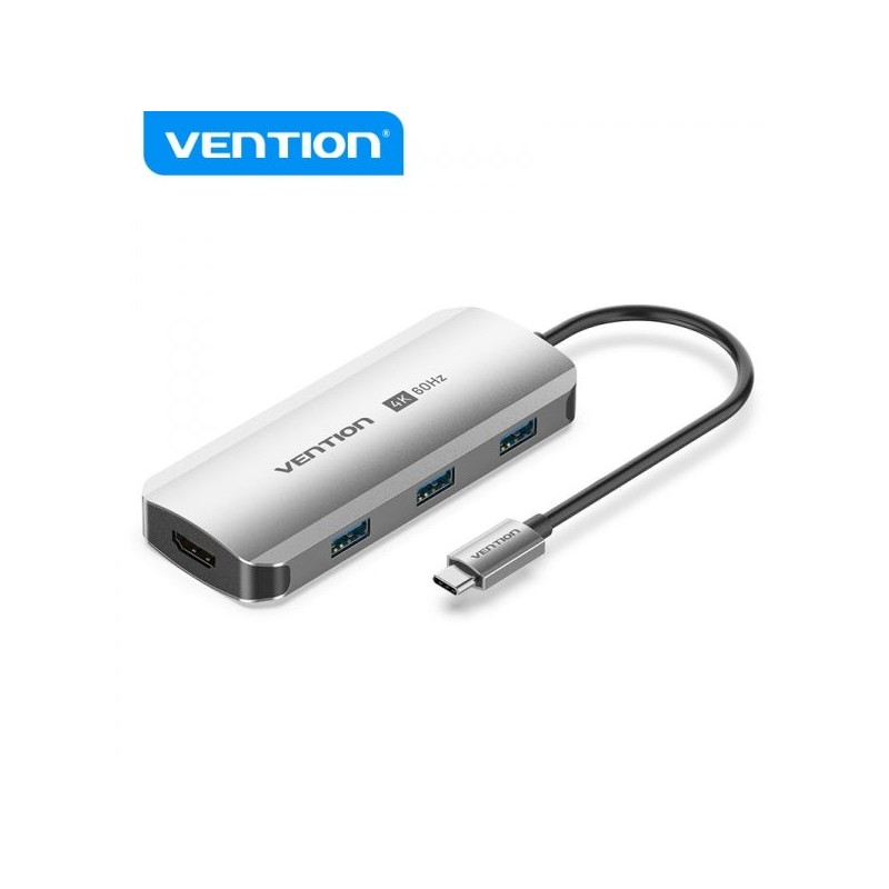 Vention Docking Station 5 en 1 USB-C vers HDMI/3xUSB3.0/PD - 0.15m - Aluminium Gris