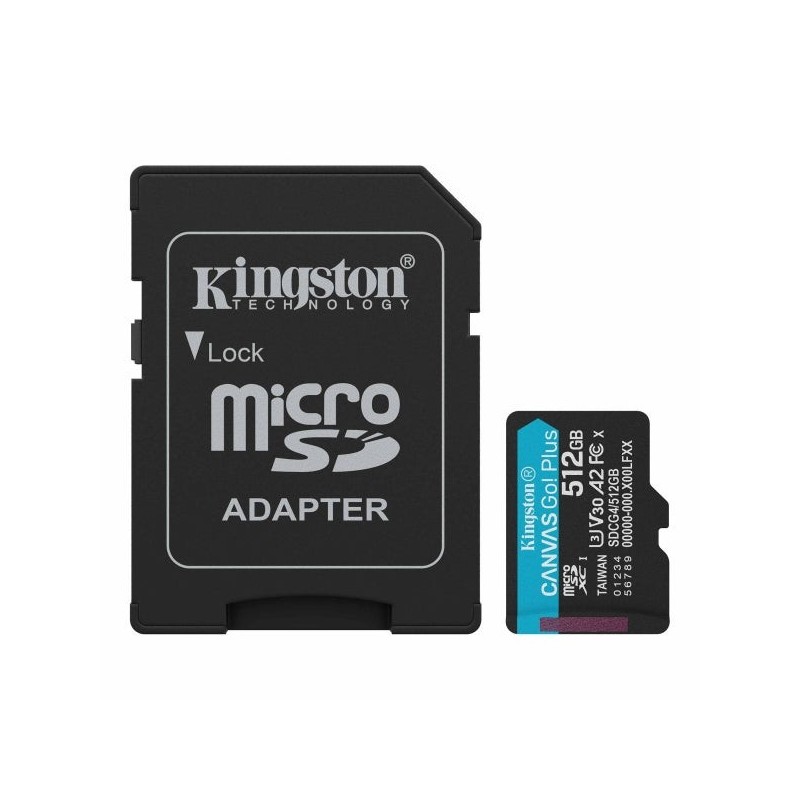 Kingston Tarjeta Micro SDXC 512GB UHS-I U3 V30 Clase 10 200MB/s Canvas Go Plus con Adaptador