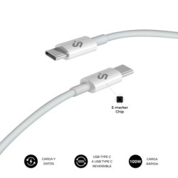 Subblim Câble Plus USB-C - 100W - Nylon Tressé - 480Mbps - Chip E-Marker - 1 Mètre - Couleur Blanc