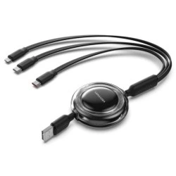 Vention Câble USB Multiple - Longueur Réglable jusqu'à 1.1m - Rétractable - USB-A - 2xUSB-C - Lightning - Vitesse jusqu'à
