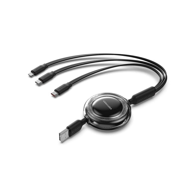 Vention Cabo USB Múltiplo - Comprimento Ajustável até 1.1m - Retrátil - USB-A - 2xUSB-C - Lightning - Velocidade até 480Mbps