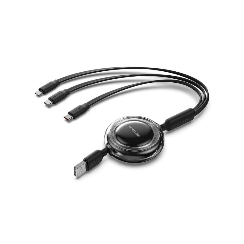 Vention Cabo USB Múltiplo - Comprimento Ajustável até 1.1m - Retrátil - USB-A - 2xUSB-C - Lightning - Velocidade até 480Mbps