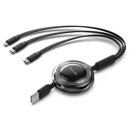 Vention Cable USB Multiple - Longitud Ajustable hasta 1.1m - Retractil - USB-A - 2xUSB-C - Lightning - Velocidad hasta 480Mbps