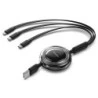 Vention Cable USB Multiple - Longitud Ajustable hasta 1.1m - Retractil - USB-A - 2xUSB-C - Lightning - Velocidad hasta 480Mbps