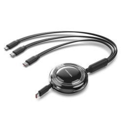Vention Cable USB Multiple - Potencia Maxima 100W - Retractil - Longitud Ajustable hasta 1.1m - USB-A - 2xUSB-C - Lightning