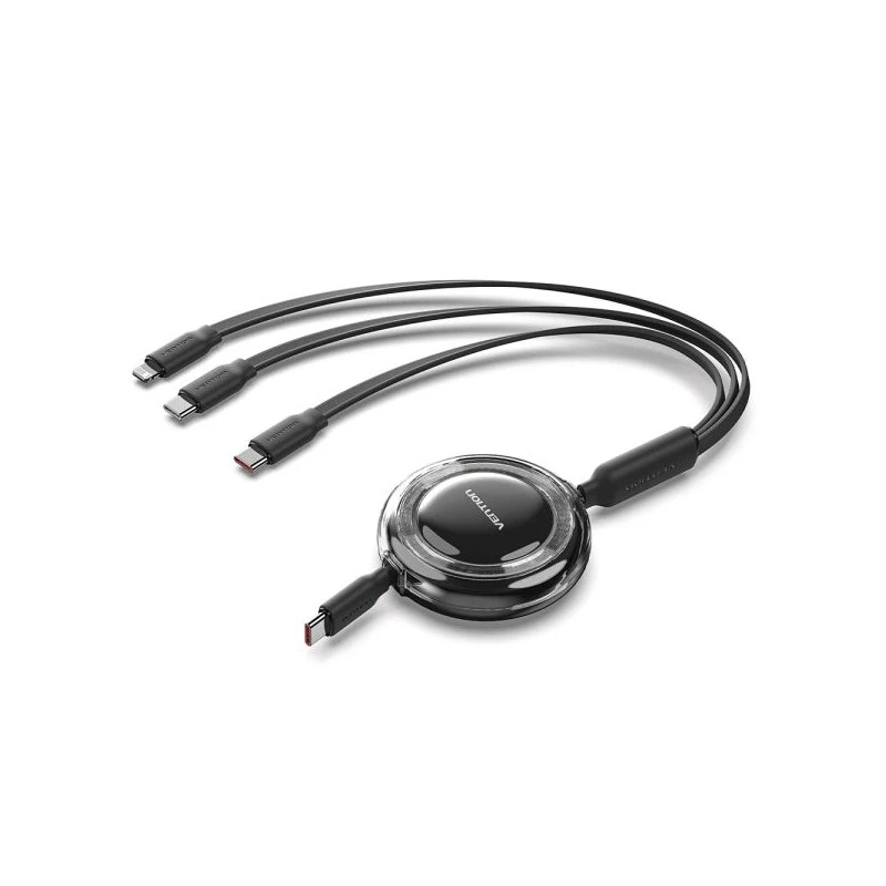 Vention Cable USB Multiple - Potencia Maxima 100W - Retractil - Longitud Ajustable hasta 1.1m - USB-A - 2xUSB-C - Lightning