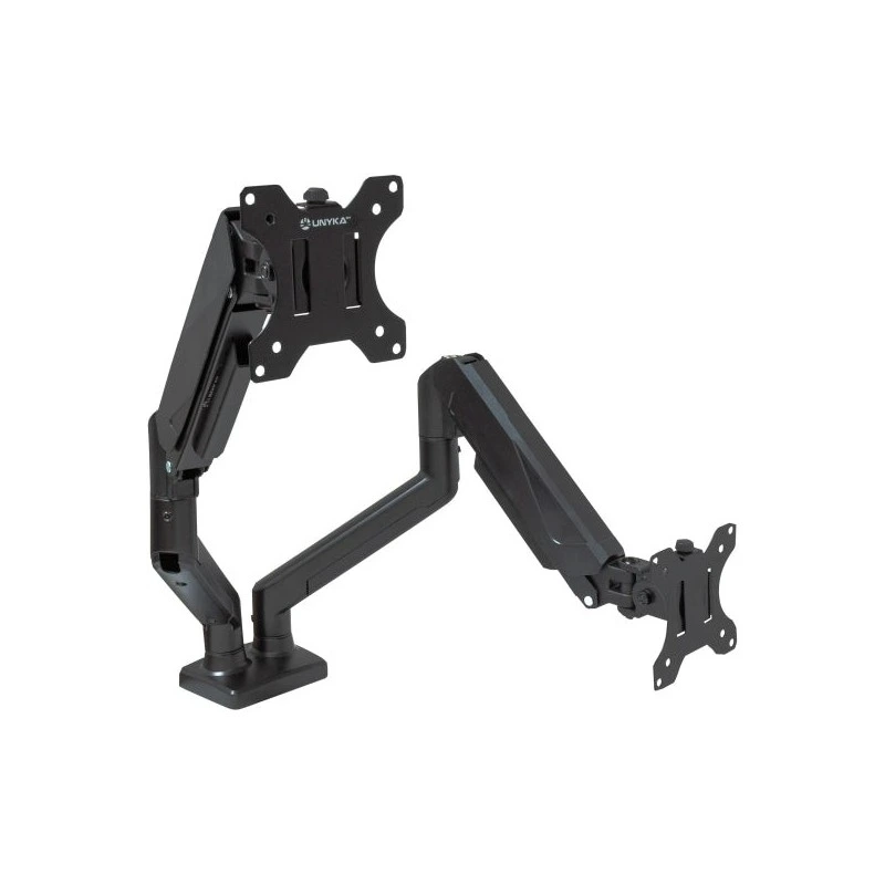 Unykach UK1479 Suporte de Mesa com Braço Articulado para 2 Monitores de 13"-32" - Giratório, Mola a Gás - Gestão de Cabos